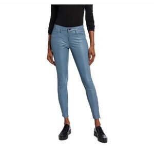 J BRAND Women’s Mid Rise Stretch Skinny Lamb Leather Pants Ankle Zip Teal Sz 24